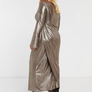 Curve maxi dress with drape wrap front in silver